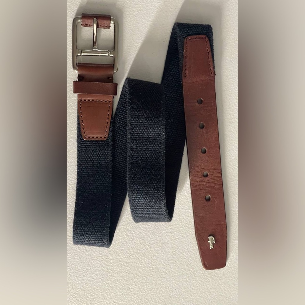 Men's LACOSTE Genuine Leather‎ & Fabric Blue/Brown Stretchy Belt Size XL Preppy